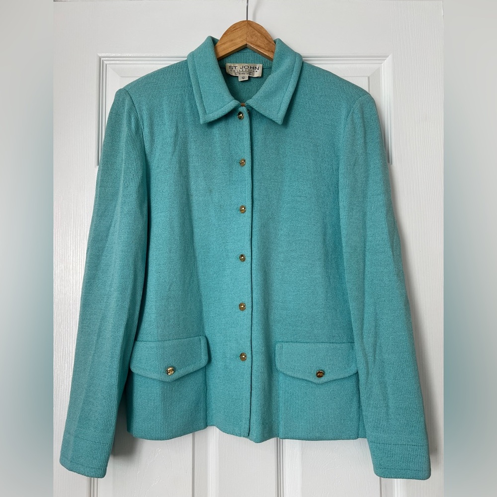 St. John Collection Aqua Knit Jacket – Size 12 (Made in USA)